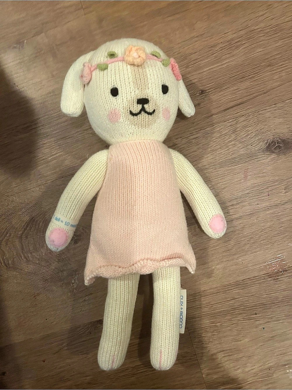 cuddle + kind Knitted dog small size Plush in Pink & Cream